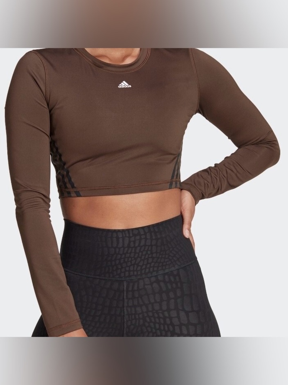 NWT adidas Women’s Train Icons Aeroready 3-Stripes Long Sleeve Crop Top